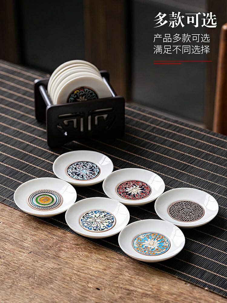 茶具 家用黑陶圓形茶墊杯墊日式禪意陶瓷茶杯託功夫茶道隔熱防燙底託