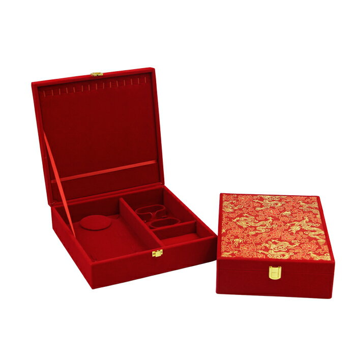 黃金大首飾套裝盒紅絨龍鳳手鐲項鏈禮品錦盒多件套盒聘禮嫁妝婚慶