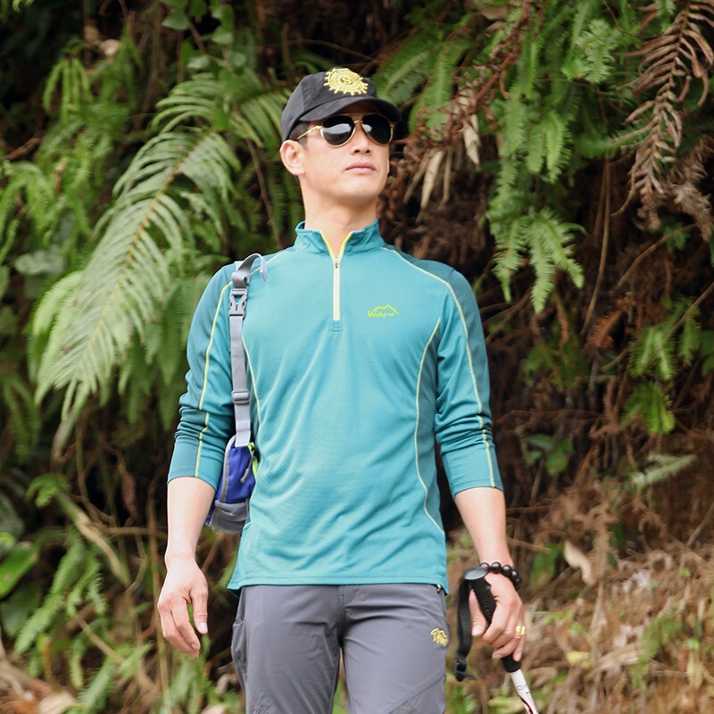 【臺灣現貨】戶外運動情侶彈性長袖快幹衣 防蚊抗uv戶外健行 登山 騎行單色排汗衣 男女款立領運動長袖T恤 吸濕排汗涼感衣