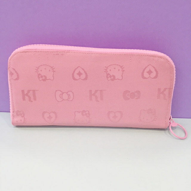 【震撼精品百貨】Hello Kitty 凱蒂貓 HELLO KITTY拉鍊長皮夾-浮雕粉色圖案 震撼日式精品百貨