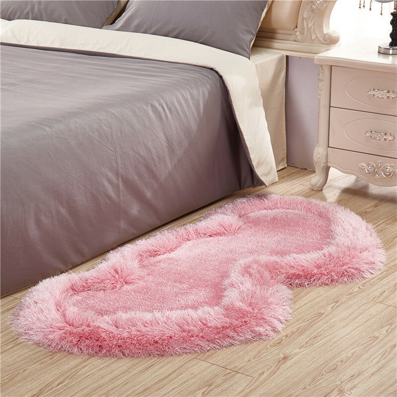 彈力絲可愛雙心形地毯家用客廳茶幾臥室地毯房間床邊地毯床前毯