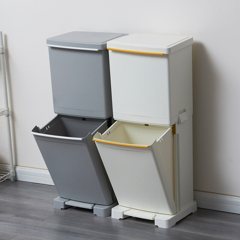 日式雙層干濕分類垃圾桶廚房大容量48升分類桶家用客廳腳踏收納桶