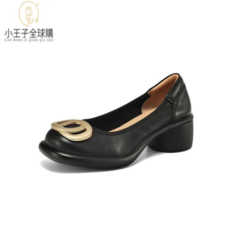 【公司現貨速發】免運 開發票 小短靴 堆堆靴 真皮女鞋 羊皮鞋 小皮鞋 樂福鞋圓頭防水臺厚底單鞋秋羊皮中粗跟時尚全皮法式復古淺口女鞋 定製