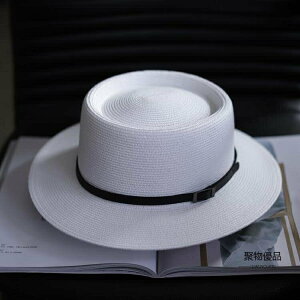 帽子男夏季遮陽草帽高檔白色高頂平檐禮帽大頭圍女帽