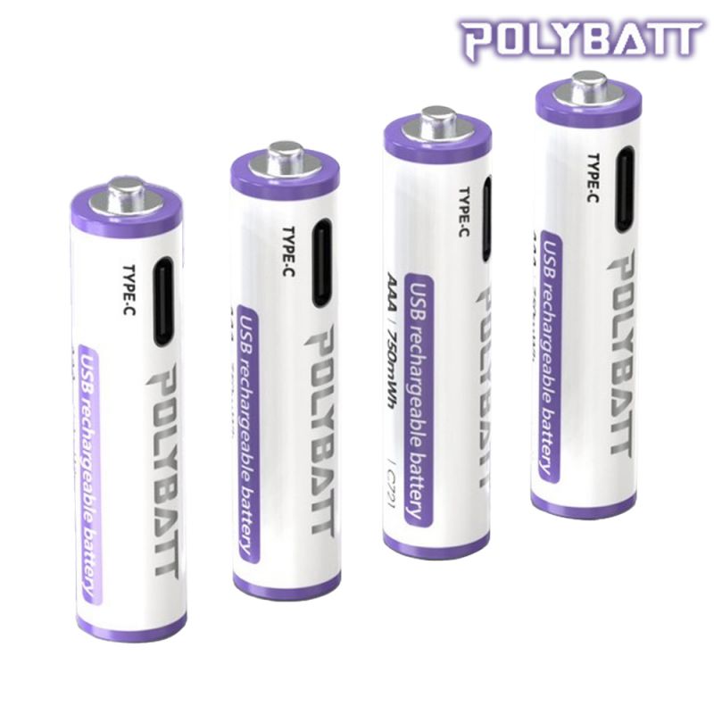 POLYBATT 4號 AAA 1.5V USB 充電式鋰電池(750mWh) 迴圈電池 環保 透過多重認證 使用安全有保