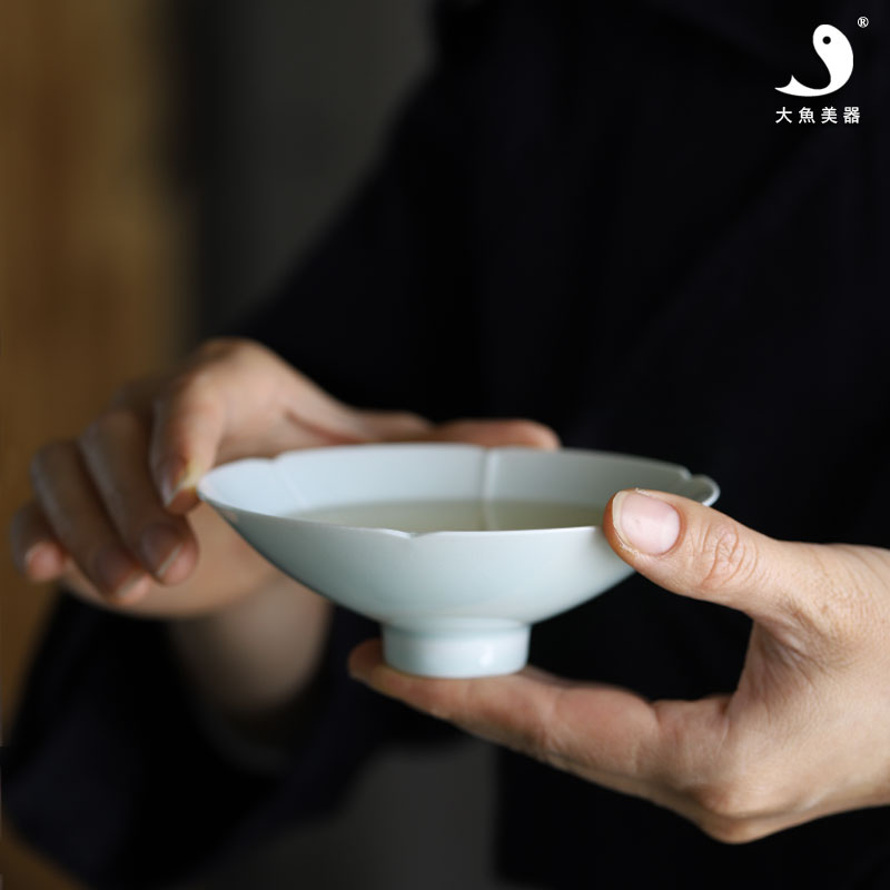 宋式斗笠碗景德鎮陶瓷手工雕刻主人杯功夫茶具品茶杯單杯個人茶碗1入