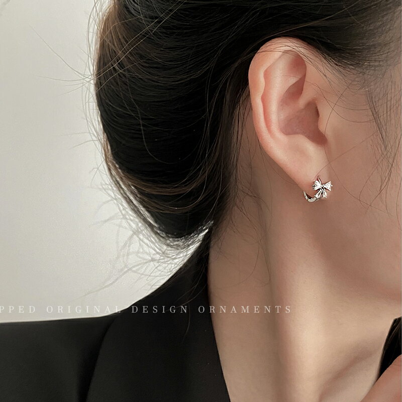 蝴蝶結鋯石耳扣女夏2022年新款潮韓國氣質網紅耳飾個性冷淡風耳環