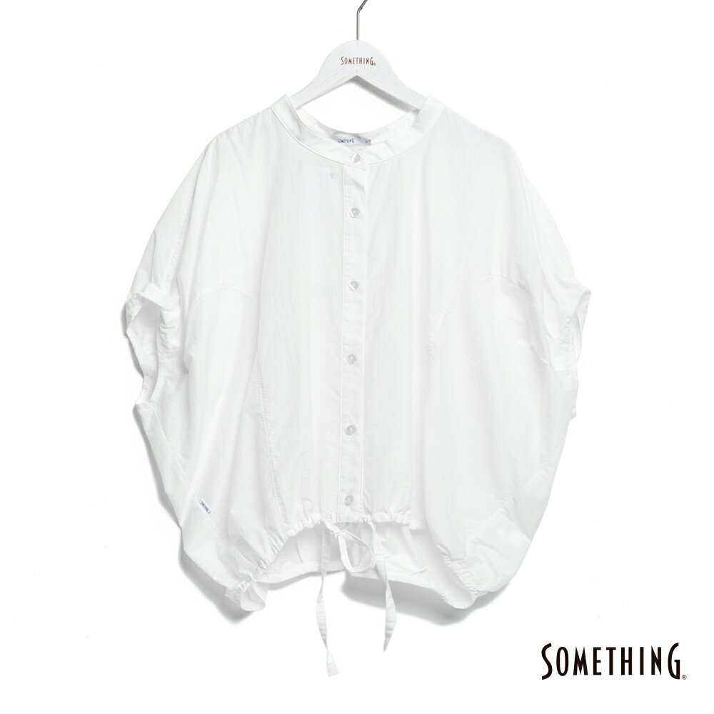 SOMETHING 女款 剪裁氣球短袖襯衫 (白色)
