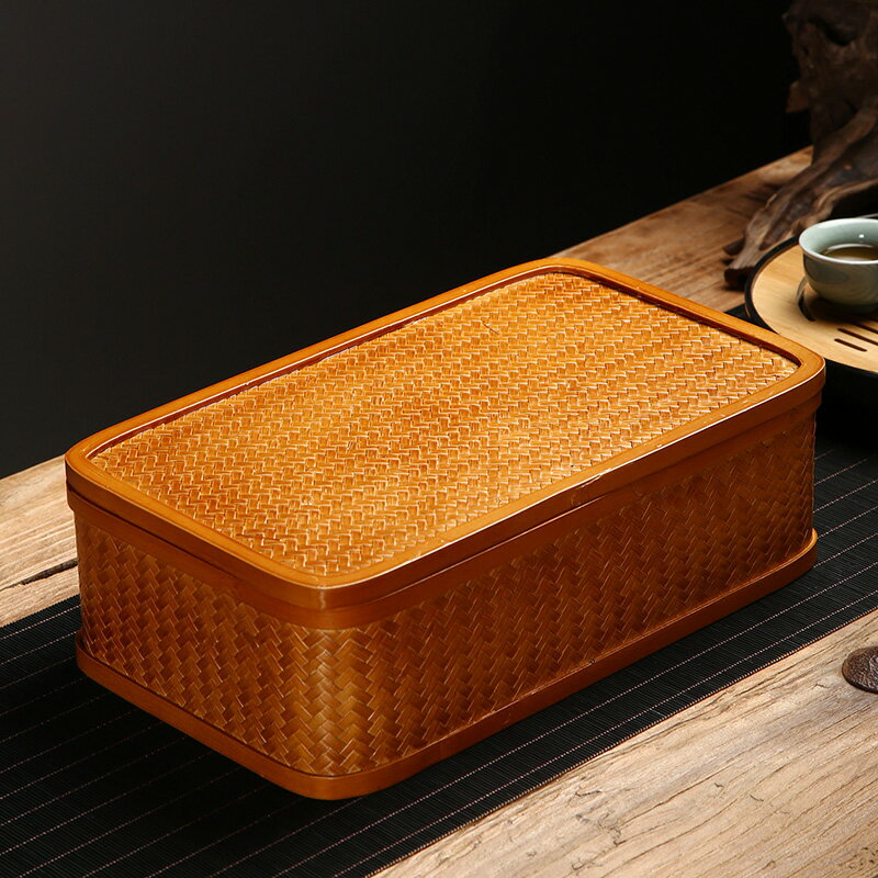 竹制品日式純手工竹編茶具收納盒茶盒家用帶蓋盒子復古點心籃食盒