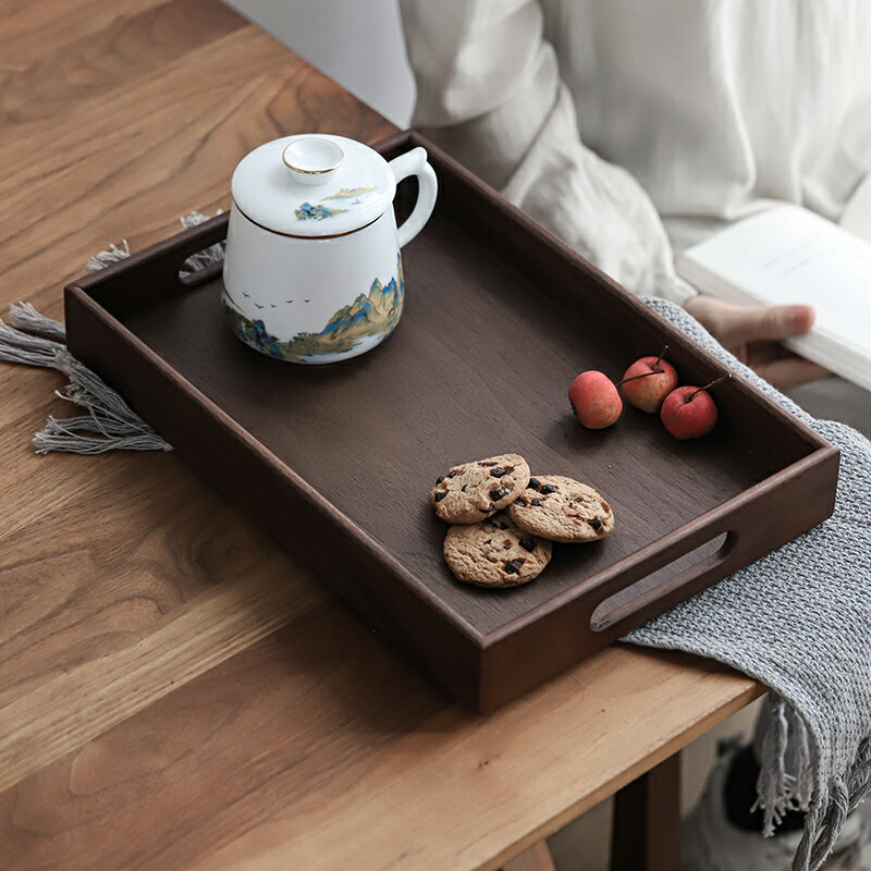 胡桃木長方形托盤家用客廳北歐風果盤茶點盤木質放茶杯實木收納盤