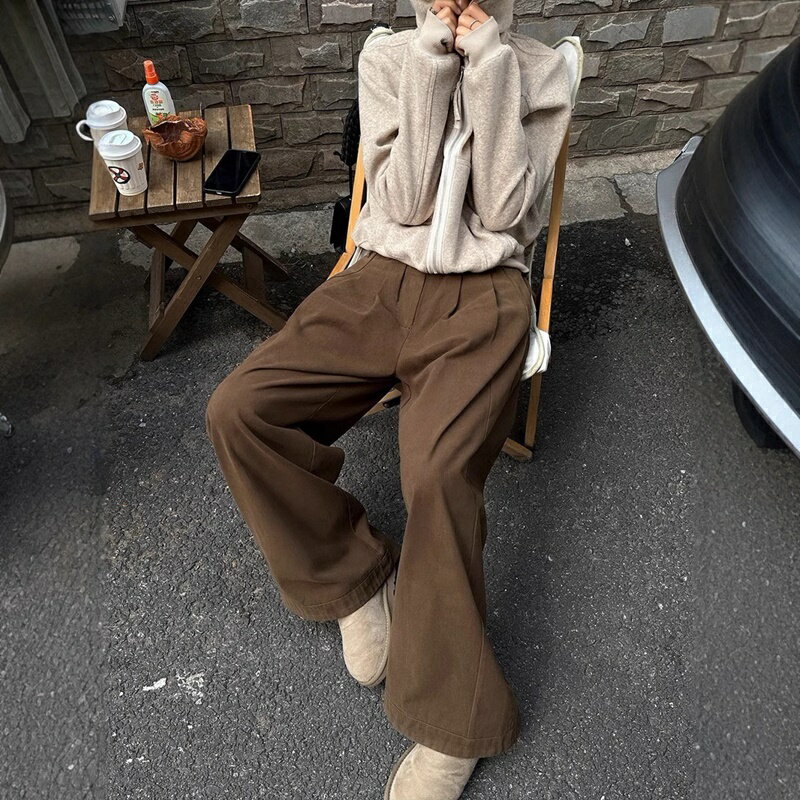 現貨+預購 寬管褲休閒長褲-直筒垂感高級感春秋女褲子2色74km39【獨家進口】【米蘭精品】