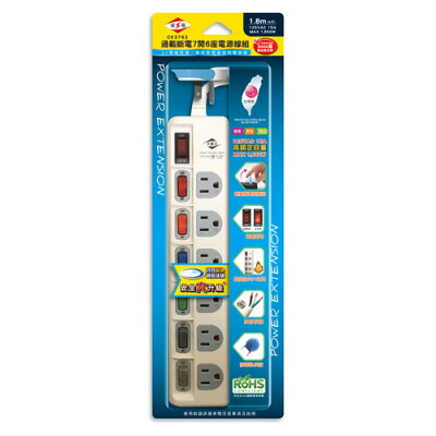 威電 過載斷電7開6座電源線組 CK3762 電源延長線 7開關6插座 新安規 台灣製MIT