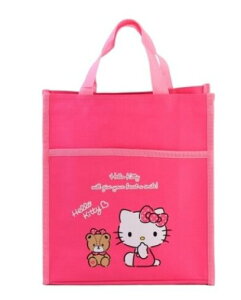 asdfkitty*KITTY泰迪熊 帆布手提袋/補習袋/購物袋-A4可放-粉紅色-韓國正版商品