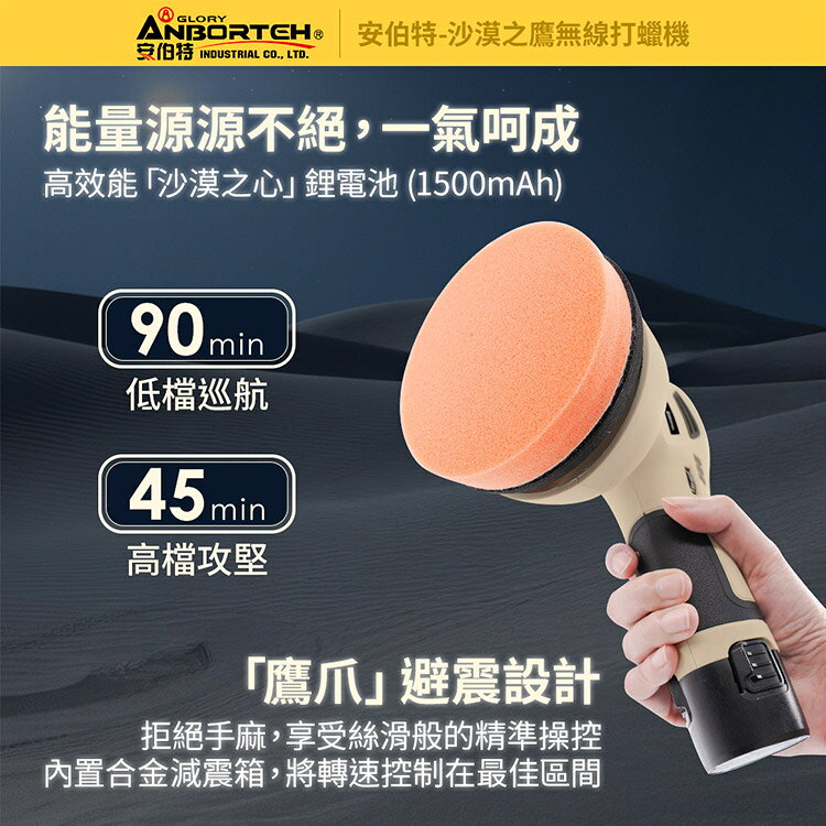 限量送-洗車水桶+洗車布10入【安伯特】沙漠之鷹無線打蠟機 (一年保固) 自助洗車 汽車美容 拋光機 汽車打蠟機 6