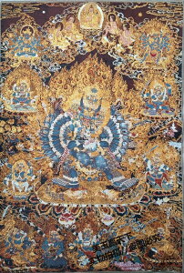 西藏佛像 尼泊爾絲綢繡 唐卡牛頭明王 大威德金剛護法像 客廳裝飾