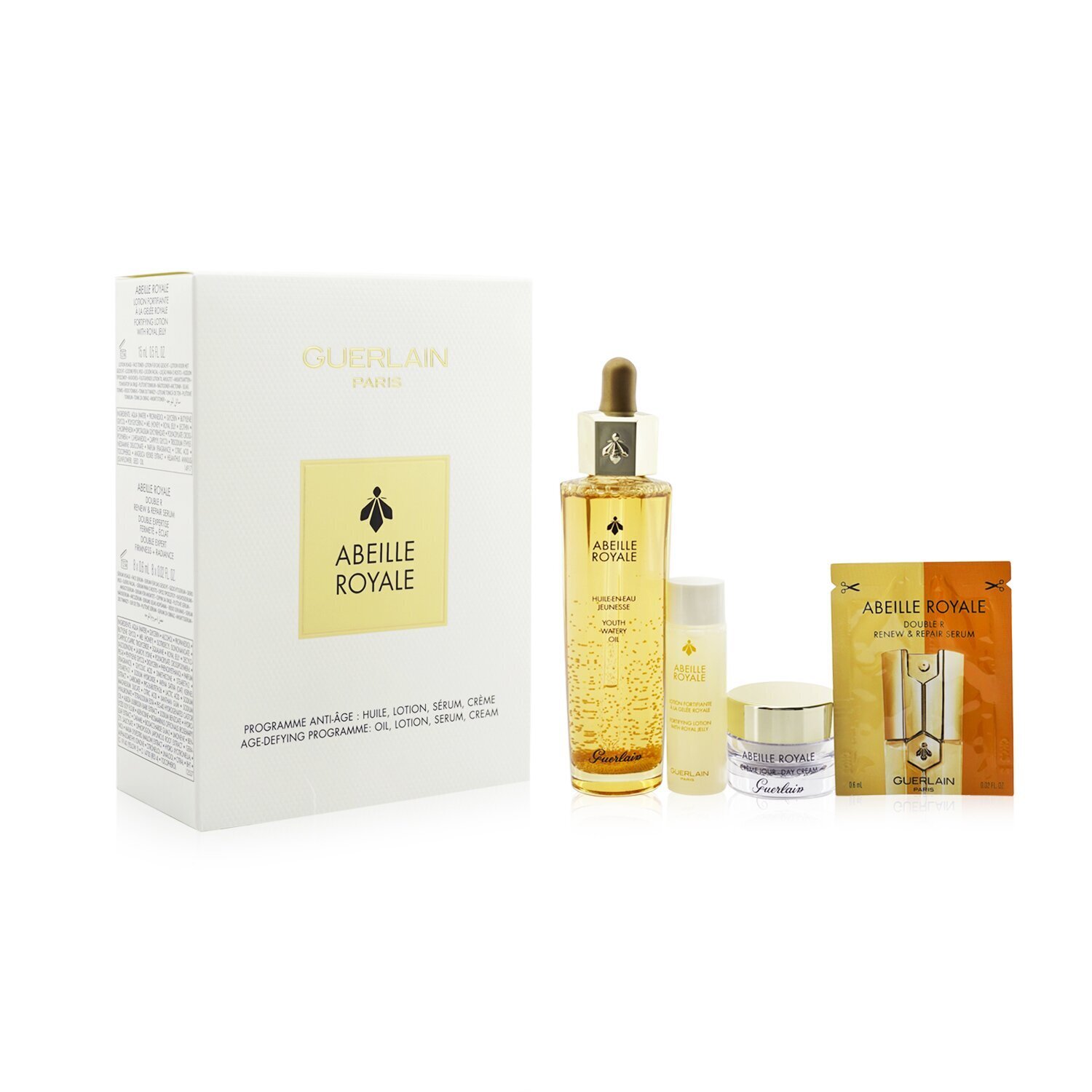 嬌蘭 Guerlain - Abeille Royale 抗衰老計劃：青春水油 50ml + 強化乳液 15ml + 雙 R 精華 8x0.6ml + 日霜 7ml