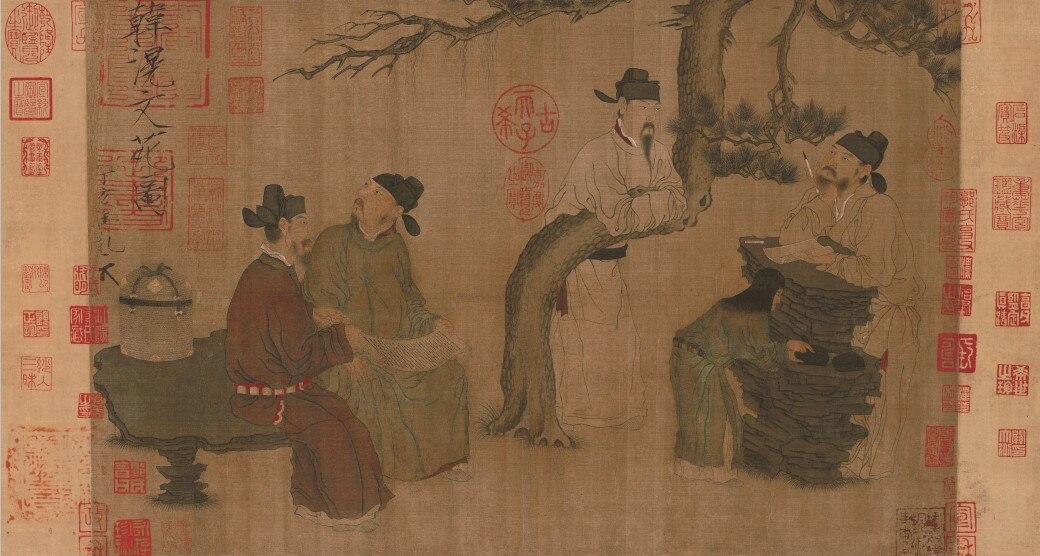 仿古畫名畫復製品五代周文矩琉璃堂人物38-71釐米人物畫國畫字畫