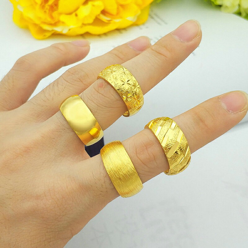 越南沙金戒指男士鍍黃金指環活口久不掉色男款首飾