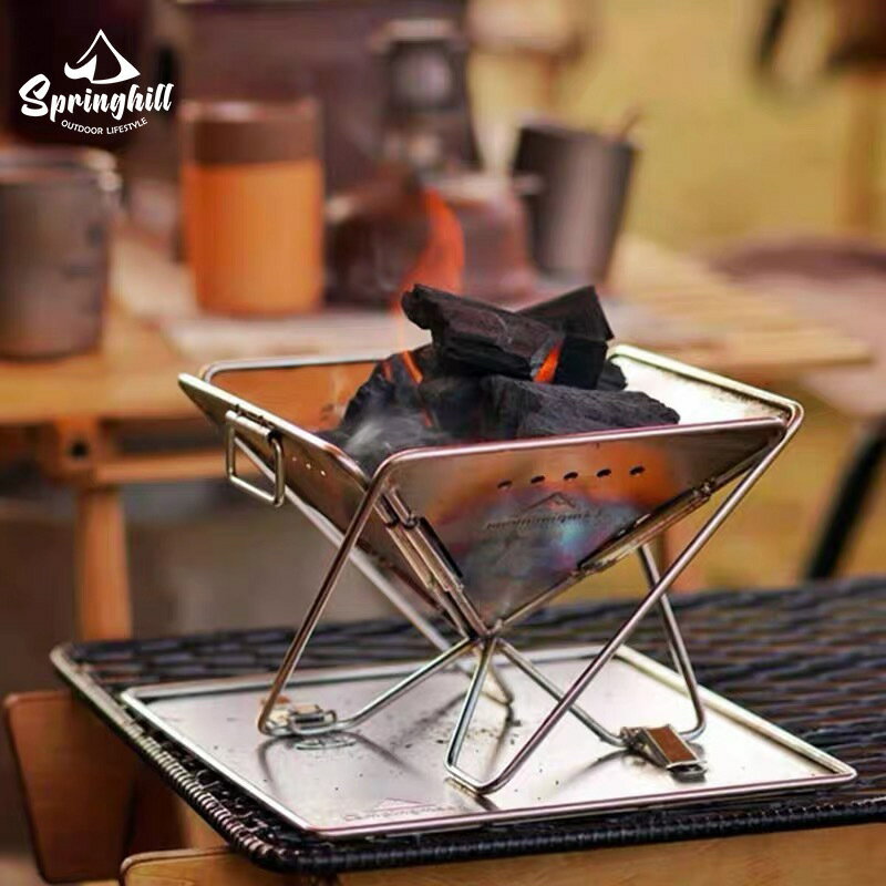 戶外露營便攜式折疊燒烤爐家用不鏽鋼柴火爐颱野營野餐燒烤架