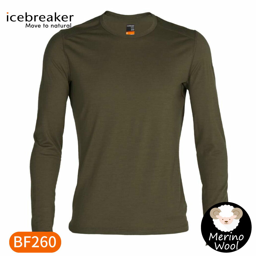 【Icebreaker 男 Oasis 素色圓領長袖上衣BF200《橄欖綠》】104365/內層衣/衛生衣/內搭衣