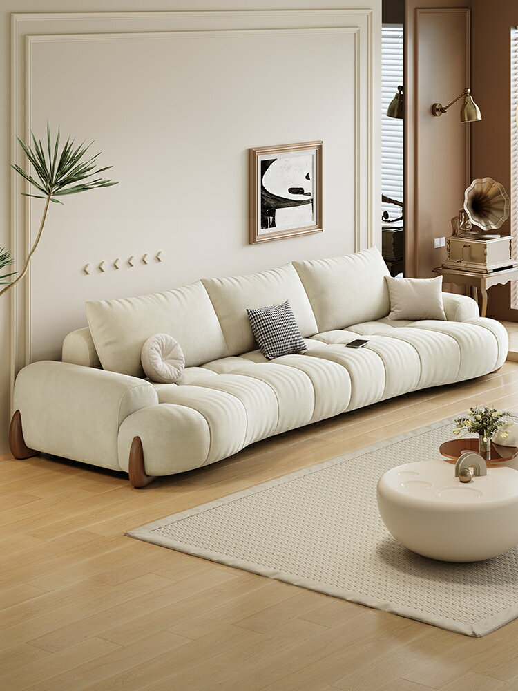 優樂悅~夏邦科技布沙發客廳新款小戶型現代簡約云朵奶油風弧形貓抓布沙發