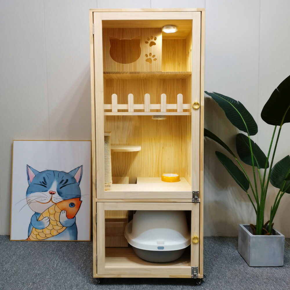 【台灣現貨+預購】豪華實木貓別墅 家用貓公寓 貓籠子貓櫃子 雙層三層防水貓咪房子 貓屋貓舍貓窩 寵物籠子 3