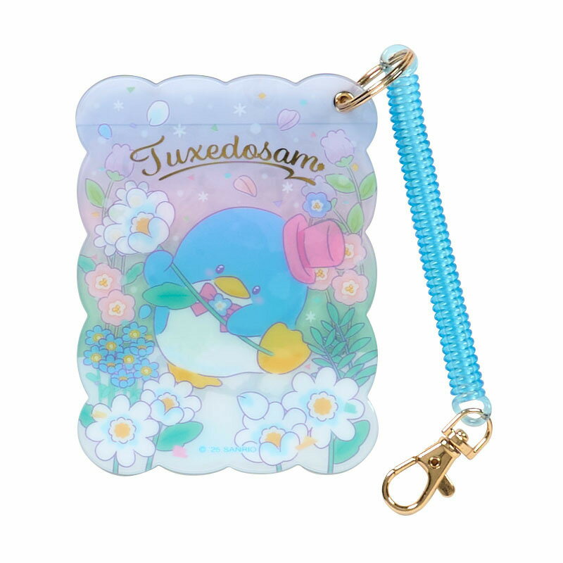 asdfkitty*山姆企鵝 鮮花 票卡套附線圈鑰匙圈 證件套 悠遊卡套-日本正版商品