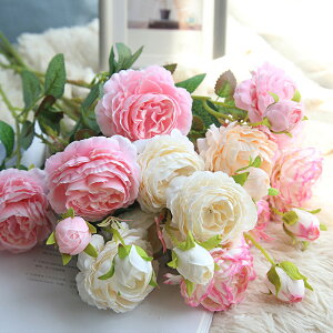 西洋玫瑰歐式包芯3頭牡丹仿真花廠家家居裝飾婚慶墻假花
