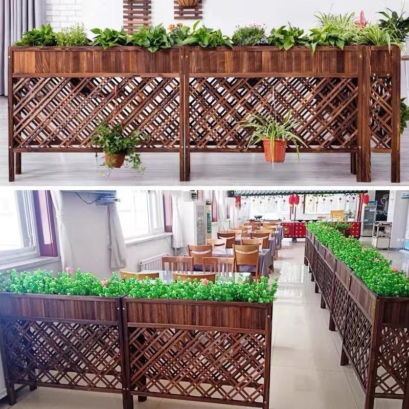 【最低價】【公司貨】防腐木碳化隔斷花架室內餐廳裝飾置物架實木網格花槽圍欄柵欄戶外 2