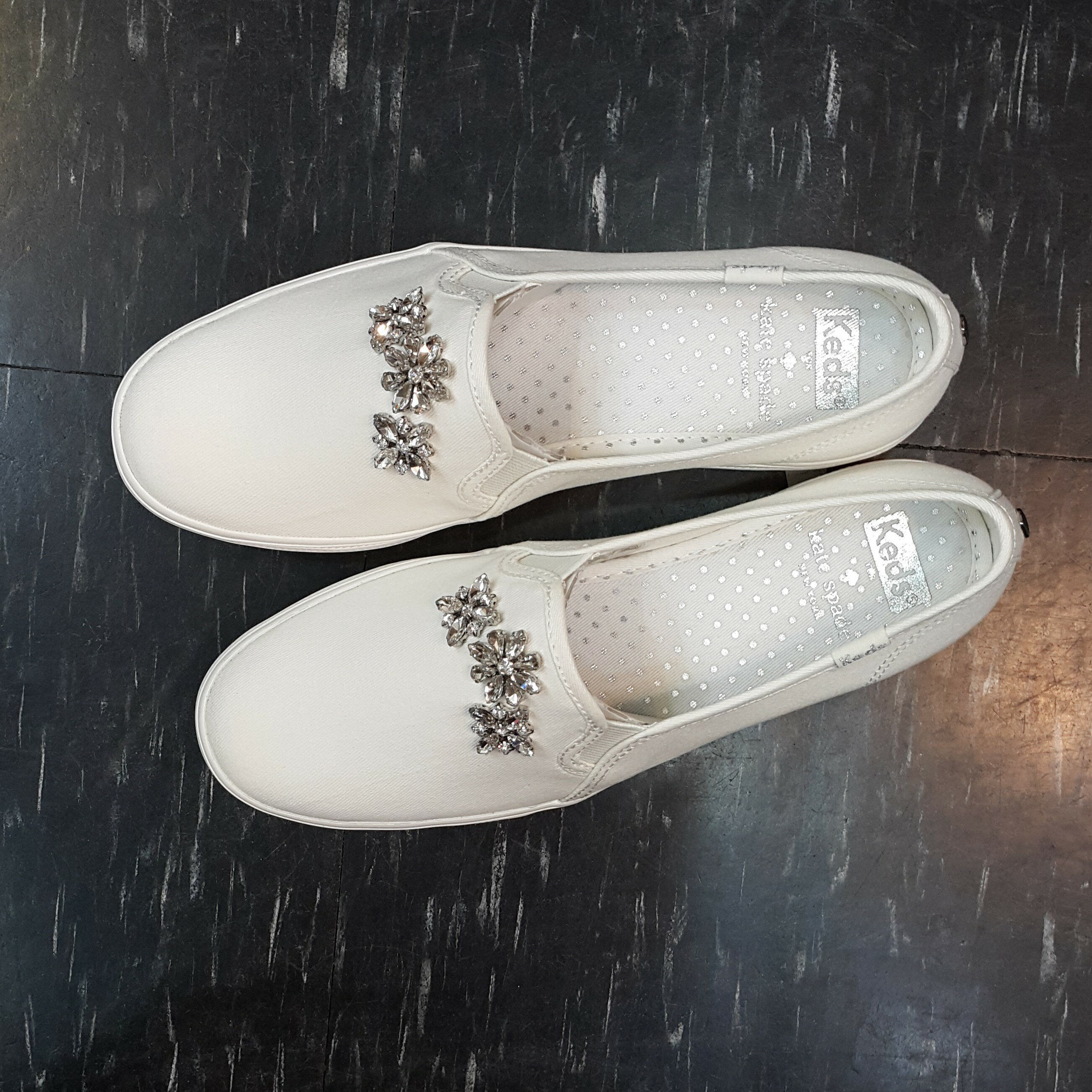 Keds x kate spade NEW YORK 白色珍珠白鑲鑽雪花新娘婚紗婚嫁系列厚底