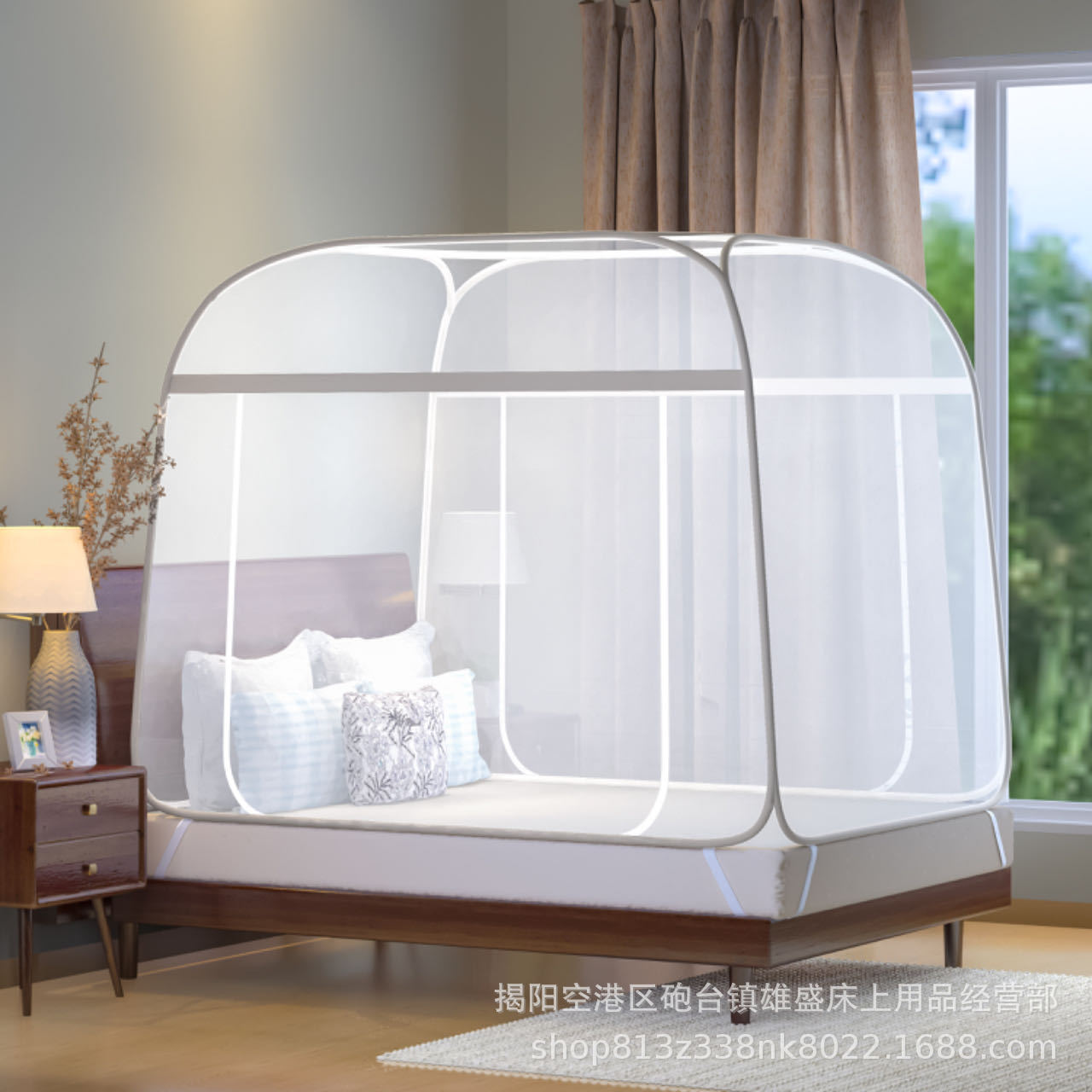 新品夏季新款方頂免安裝蒙古包蚊帳拉鏈有底單雙門鋼絲蚊帳可折疊【宜家良品百貨】