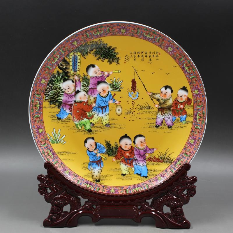 清乾隆粉彩嬰戲盤 仿古瓷器 家居復古裝飾擺件 觀賞古董古玩收藏1入