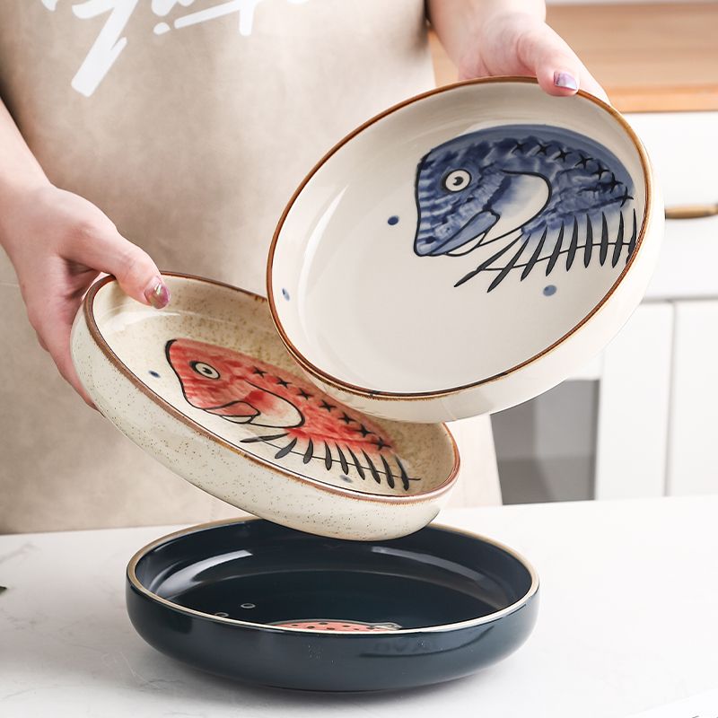 工廠直銷 特惠 免運 菜盤 餐具 陶瓷餐盤 家用餐具 深盤湯盤菜盤微波爐餐具深圓盤手繪釉下彩卡通可愛微瑕特惠/開立發票 全館八折 快速出貨