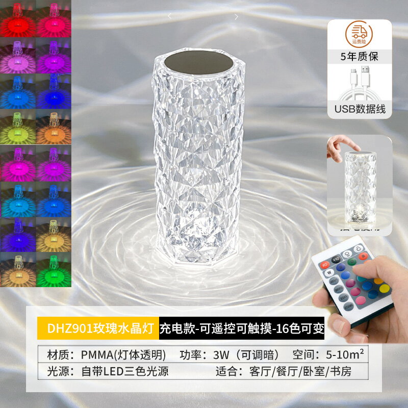 掛壁燈 床頭壁燈 床頭掛壁燈 玫瑰水晶臺燈氣氛氛圍燈臥室床頭小夜燈睡眠燈房間夜光網紅情調燈『ZW4246』