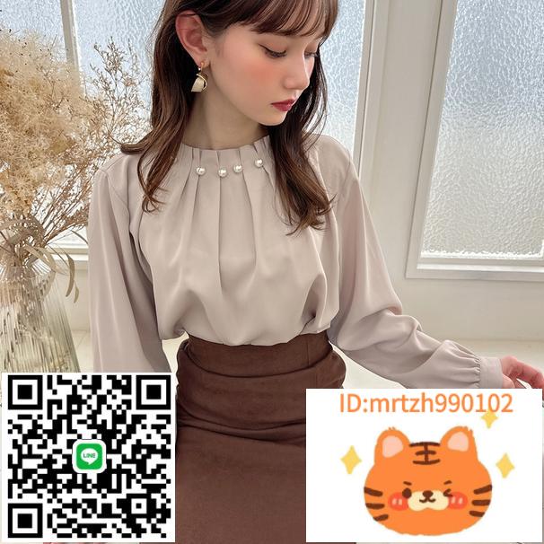正品日本代購GRL女裝2024秋季新款氣質OL百褶珍珠圓領襯衫-時尚精品