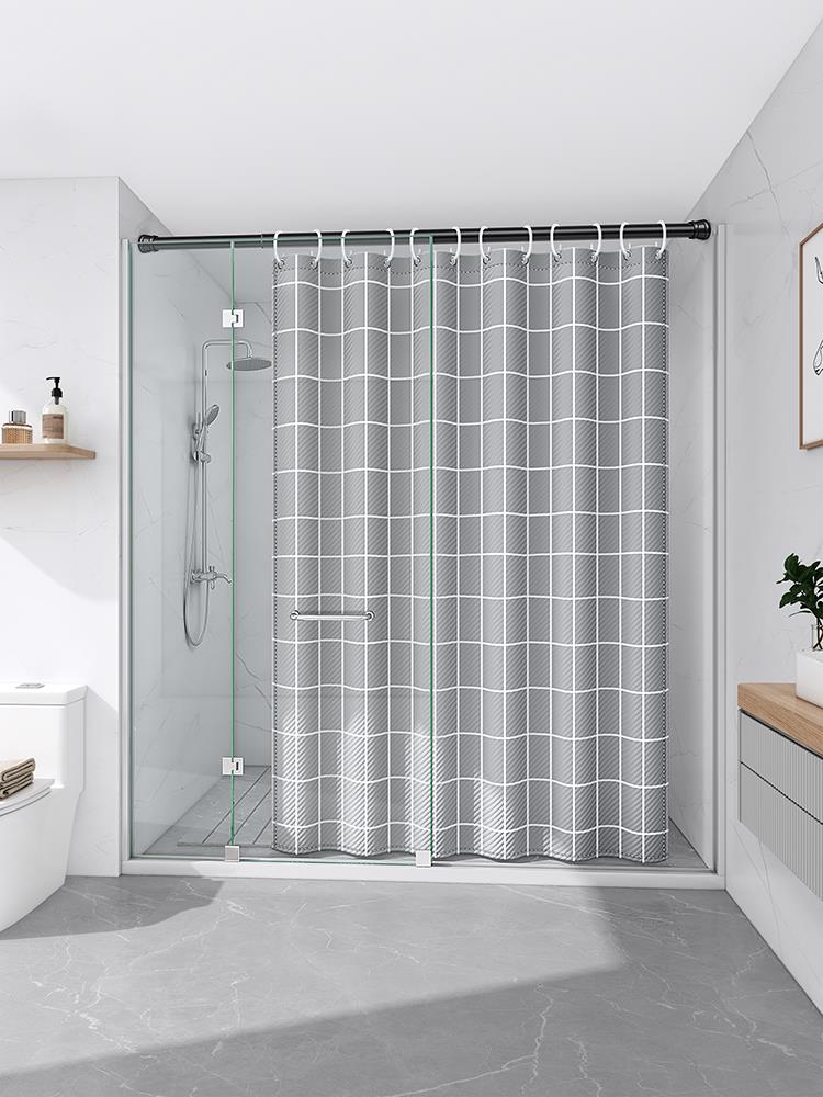 衛生間淋浴房隔斷干濕分離浴簾套裝一字型浴室洗澡間簡易門簾沐浴