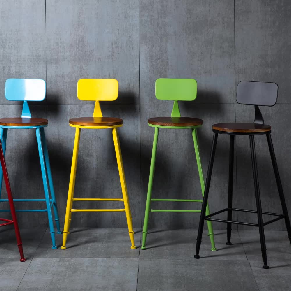 吧台椅 中島椅 高腳椅 高腳凳高凳吧台椅酒吧鐵藝吧台凳現代實木凳子簡約吧椅靠背高椅子『cyd21987』