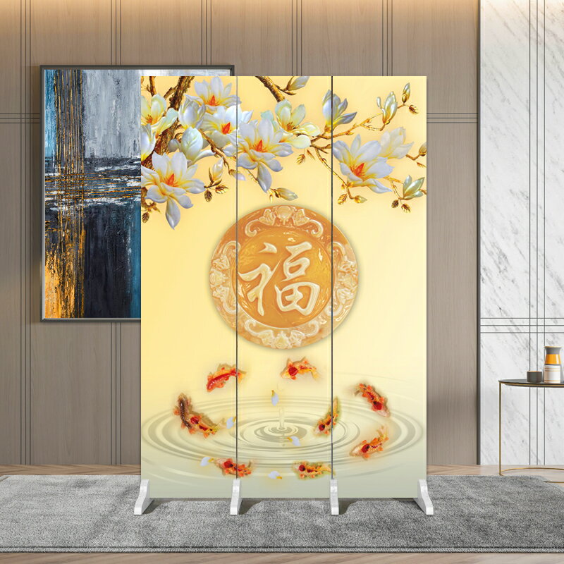 入戶玄關屏風隔斷客廳家用中式門口九魚圖遮擋可移動折疊裝飾折屏/屏風/擋風屏/隔斷屏/遮擋屏/玄關屏風/客廳屏風