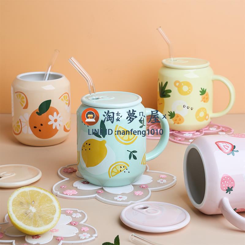 馬克杯可愛學生家用水杯ins風創意陶瓷杯子帶蓋吸管杯【淘夢屋】