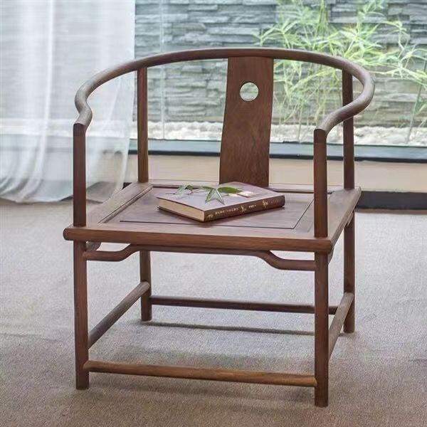新中式老榆木實木圈椅仿古主人椅明式太師椅傢用書房一體茶椅複古