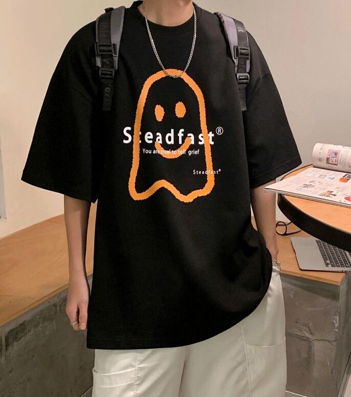 FINDSENSE X 韓潮 街頭時尚 寬鬆大尺碼 卡通笑臉印花 男士 短袖T恤 學生短T