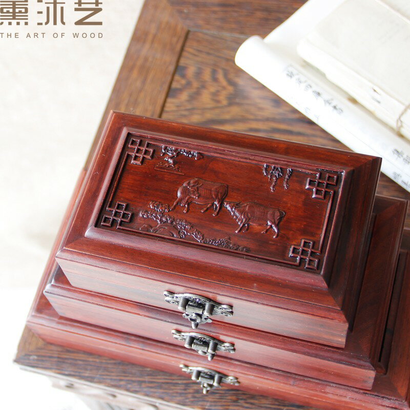 首飾盒紅酸枝雙牛鴛鴦紅木手串飾品盒珠寶收納盒結婚禮盒