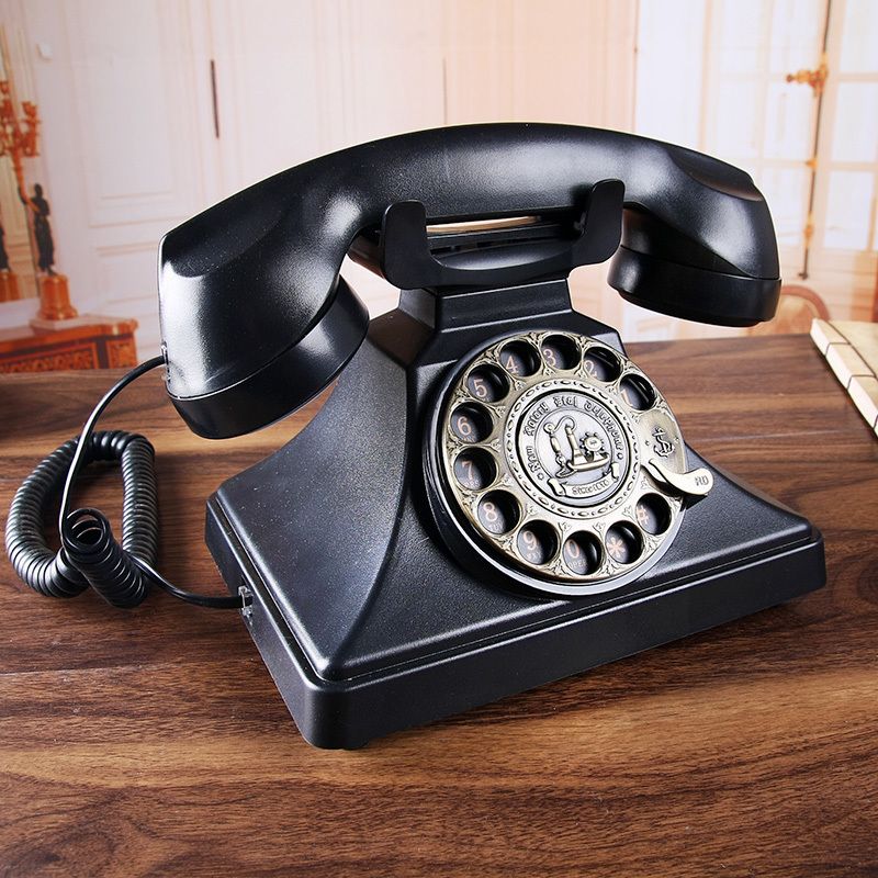 TQJ 老式歐式仿古電話 機 美式復古座機 家用辦公電話 黑色金屬旋轉 交換禮物全館免運