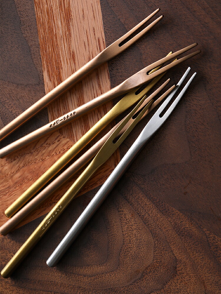 朵頤304不銹鋼叉子 家用二齒果叉銅金色玫瑰金蛋糕水果創意 叉子1入