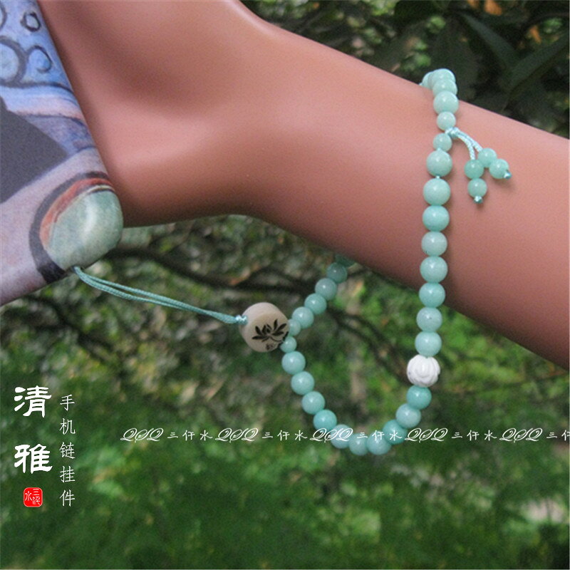 天河石手機鏈中長款菩提掛件女款中國風開運文藝百搭清新蓮花包墜1入