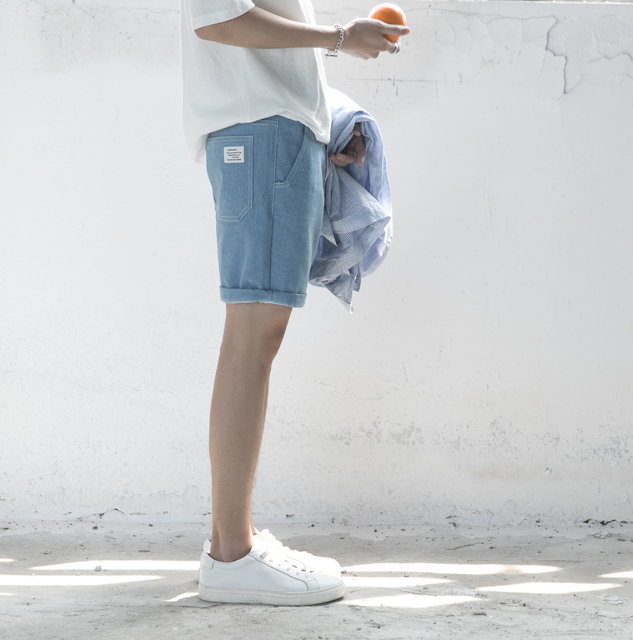 FINDSENSE 品牌 韓國 牛仔短褲 牛仔五分褲 五分褲 男 潮流 風格 寬鬆 牛仔褲 褲子