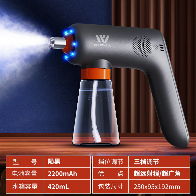 消毒器 消毒槍 噴霧槍酒精消毒噴霧槍藍光納米霧化次氯酸噴霧機槍殺菌家用手持防疫專用【HZ74231】