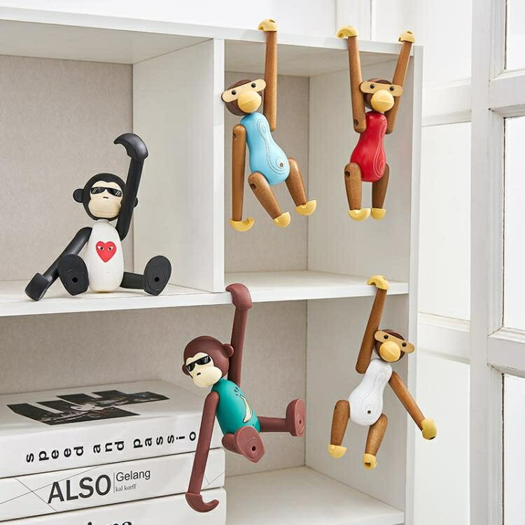 創意擺設 北歐家居飾品木質猴子裝飾小擺件ins創意可愛桌面臥室置物架擺設
