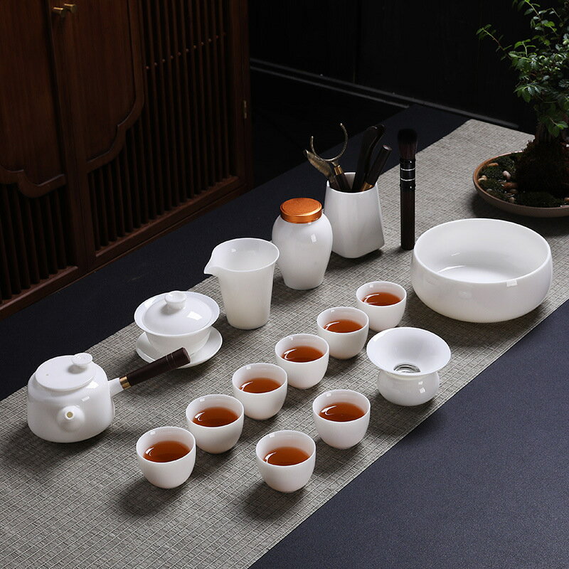 化白瓷茶具套裝羊脂玉泡茶茶壺茶盃陶瓷禮盒