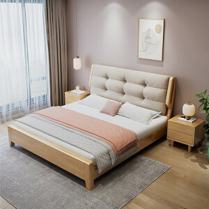 優樂悅~北歐實木床軟靠包單雙人儲物大床1.8m輕奢現代簡約主臥室原木婚床